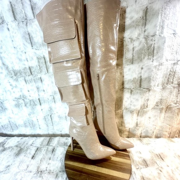 Mata Shoes Shoes Mata Nude Croc Over The Knee Boot With Pockets M 6591efee83cbecb26b9f820d